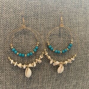 Shell Earrings in Turquoise/Gold/White NEW